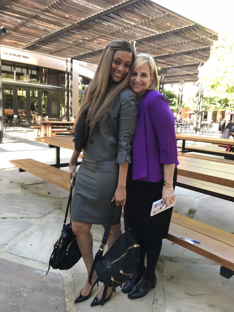 Julie Cottineau and Tyra Banks at the Stanford Graduate School of Business.